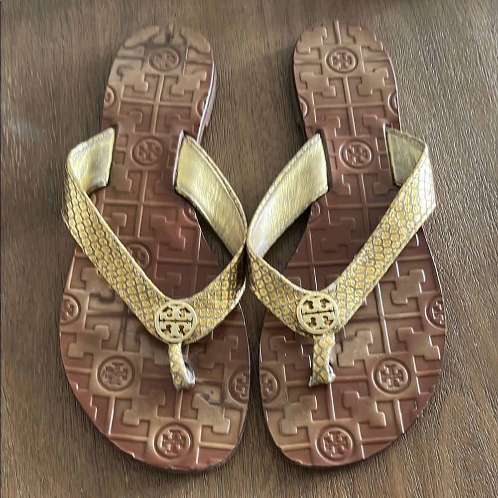 Tory Burch Metallic Gold Flip Flops